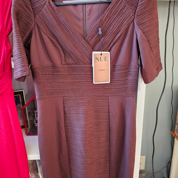 Nue by Shani Women Brown Stretch Surplice V-Neck Ruched Sheath Dress - Picture 5 of 5